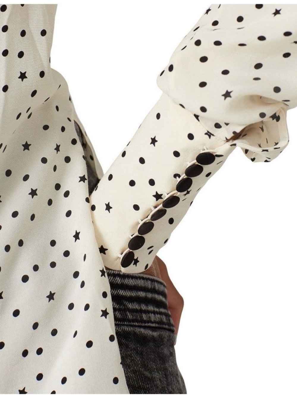Essential Antwerp Zeyboard Black & Ivory Stars Polka Dot Long Sleeve Blouse - Picture 2 of 6